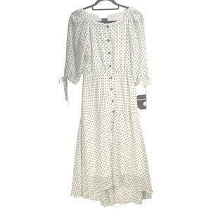 Maison Tara Wm’s Sz 4 White Blue Polka Dot Motif Jewel Neckline A Line Dress